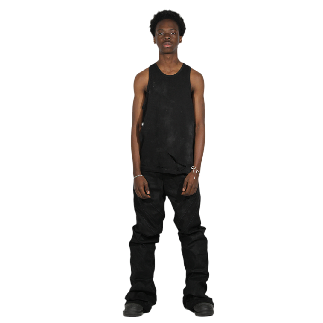 “PANIKA” SPIRAL FLARED PAINTED DENIM